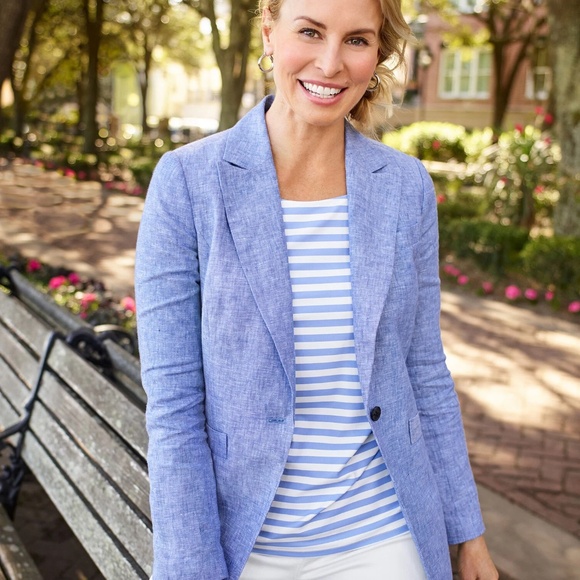 Talbots Petite 100% Linen Single Button Blazer Size 14P - Picture 1 of 4